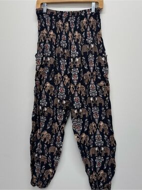 The Elephant Pants Medium Thai Hippie Elephant Print Smocked Boho - L